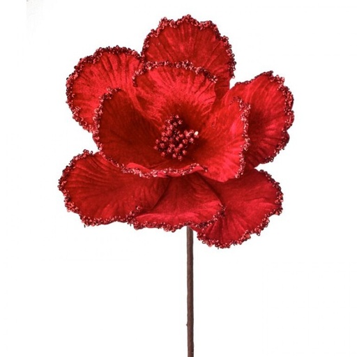 [MTX66900] 24" VELVET GLITTER BEAD EDGE MAGNOLIA STEM