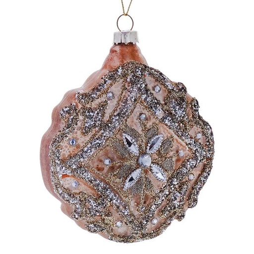 [MTX66726] 4"GLASS JEWEL ENCRUSTED FLORET DISC ORNAMENT