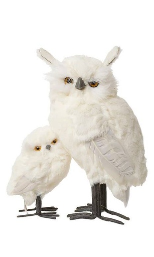[MTX53988] 11.5" WHITE FURRED SNOW OWL W/BABY  WHT
