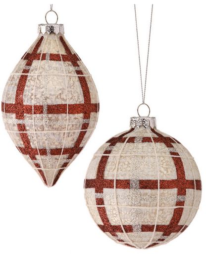 [MTX65266] 4-5"GLS FOREST PLAID BALL/FINIAL ORNAMENT INDIVIDUAL