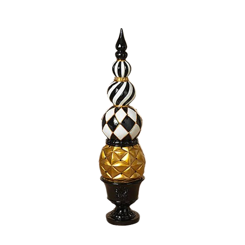 [2533870] 50"H MAGNESIUM BLACK, WHITE & GOLD TOPIARY