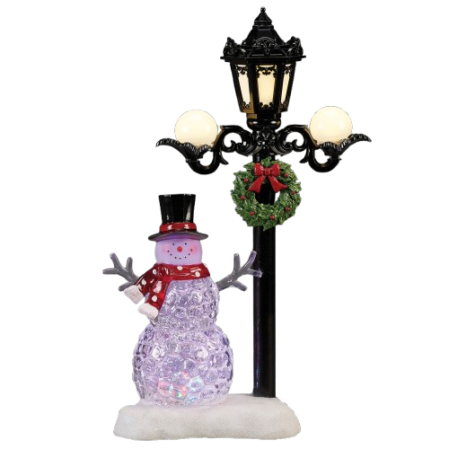 [137015] 18"H LIGHTED SNOWMAN LAMPPOST; 