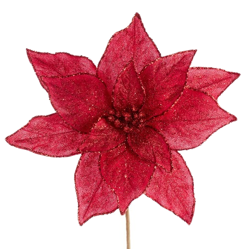 [C9000] 20"RED SHINY POINSETTIA SPRAY.