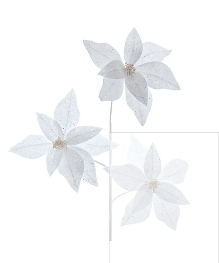 [C0284] 31"WHITE GLITTER POINSETTIA SPRAY X3.