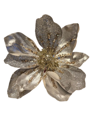 [C0283] 14"SILVER LEATHER GLITTER MAGNOLIA PICK WCHAMPAGNE