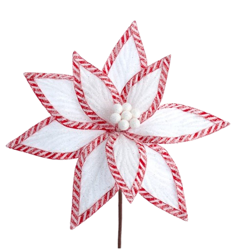 [C0295] 14"FROSTED VELVET WHITE POINSETTIA WCANDY BORDER.