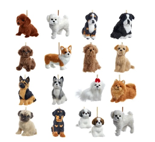 [F2242] 3.5X3"FURRY DOG ORN 16/A: SHIH-TZU 2/A/GRMN 