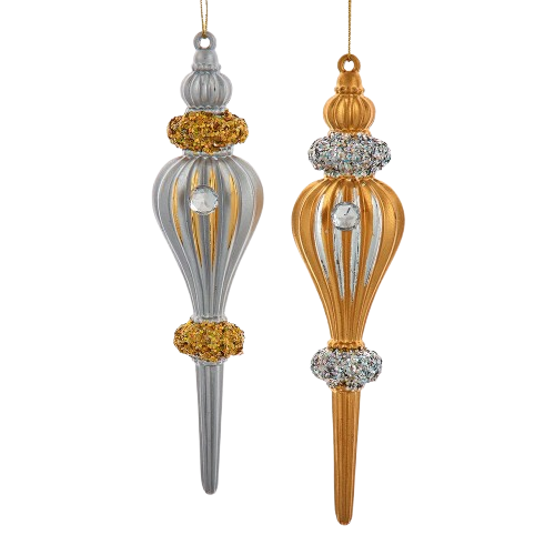 [T3423] 6.3"PLASTIC OMBRE GOLD & SILVER FINIAL ORN INDIVIDUAL