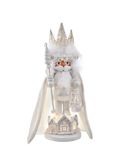 [HA0658] 15"HOLLY WOOD WHITE WINTER KING LED NUTCRACKER
