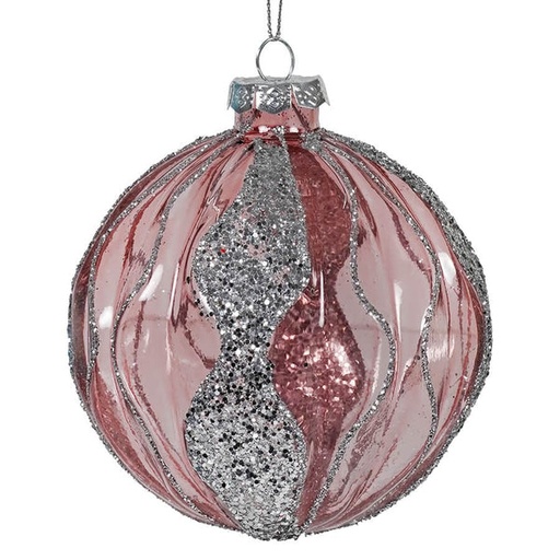 [F2199] 100MM PINK+SILVER GLASS BALL ORN INDIVIDUAL