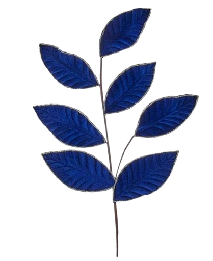 [C0353] 26"BLUE VELVET LEAF SPRAY W/GOLD GLITTER.