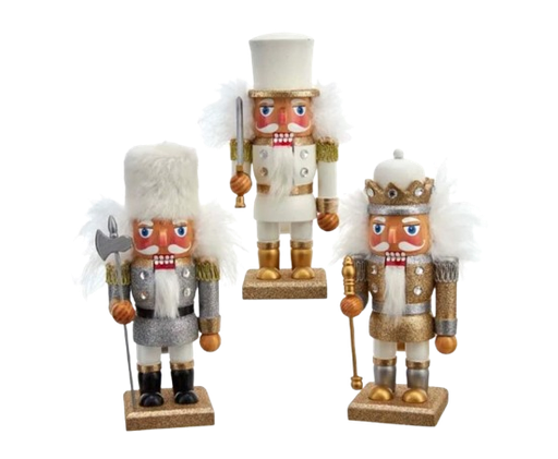 [HA0557] 9"HOLLY WOOD GOLD, SILVERWHITE SOLDIER NUTCRACKER - INDIVIDUAL  