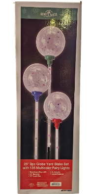 [AD2817] 25X6"UL 135/L 3PC GLOBE YARD STAKE SET WMULTI 